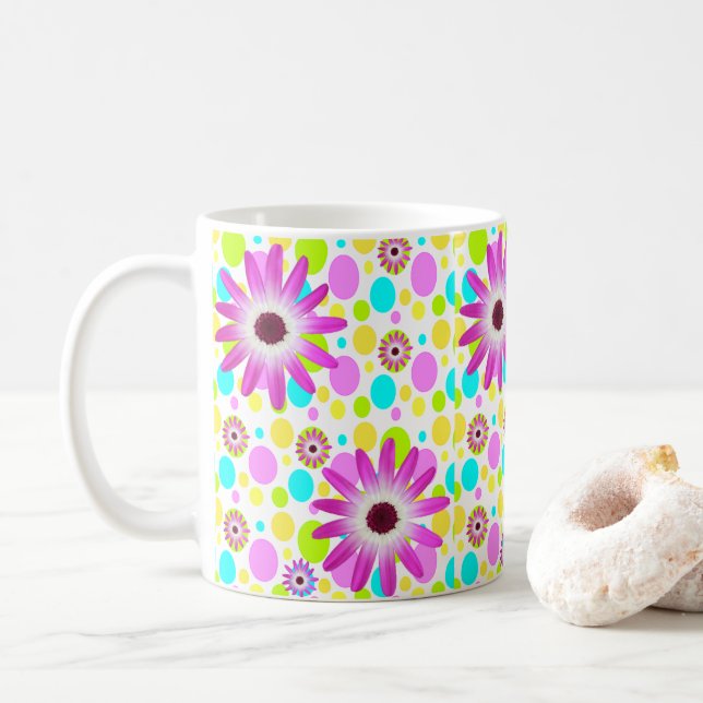 De Café Caneca Cores Vibrantes Floral (Com Donut)
