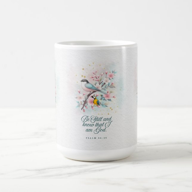 De Café Caneca cristã | “Fique em silêncio” Escrita floral (Centro)