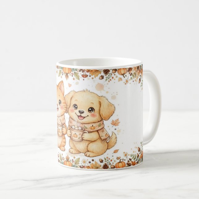De Café Caneca Cute Fall Cat e Dog Pumpkin Spice (Frente Esquerda)