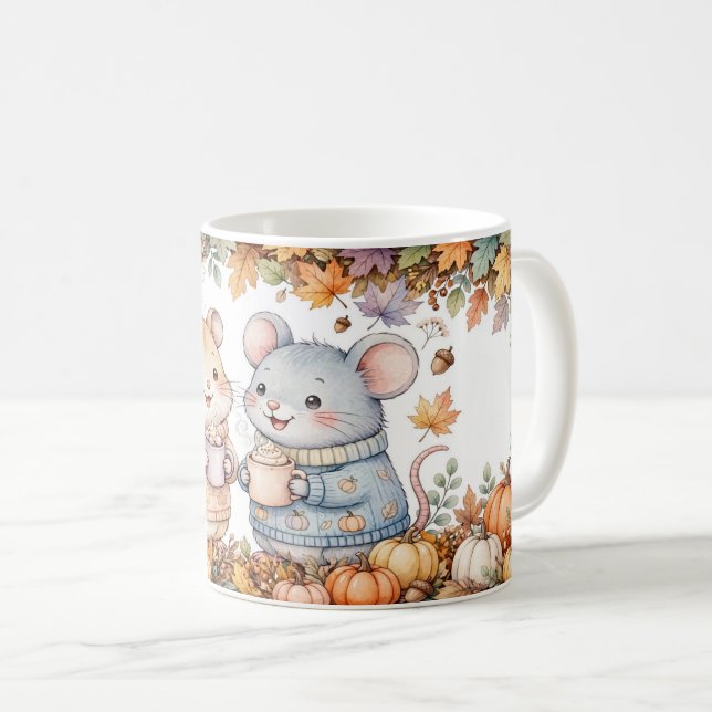 De Café Caneca Cute Fall Mice Pumpkin Spice (Frente Esquerda)