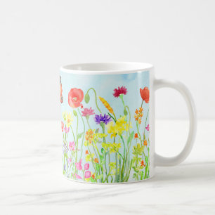 De Café caneca da aguarela das flores selvagens e das