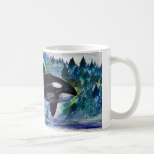 De Café Caneca da arte da aguarela da baleia da orca