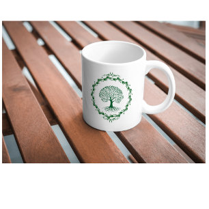 De Café Caneca da Árvore da Vida Verde Minimalista