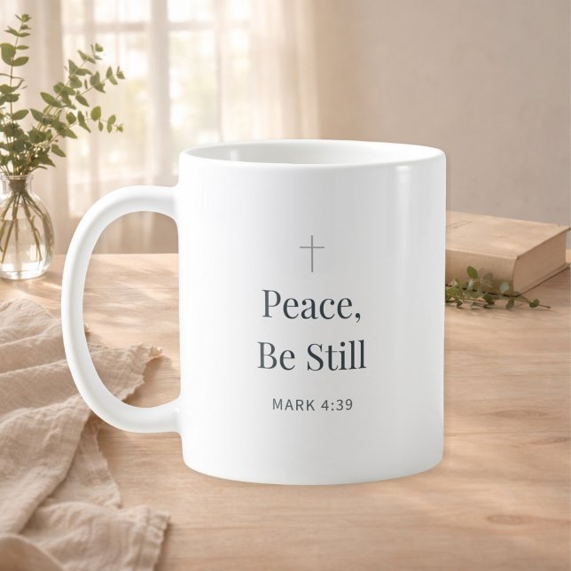 De Café Caneca da Fé Cristã Paz, Fique Quieto – Marcos 4:3 (Criador carregado)