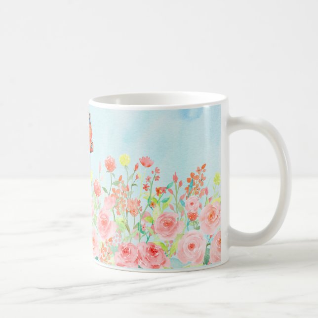 De Café caneca da flor da aguarela dos rosas e das (Direita)