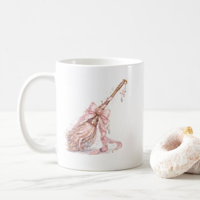 De Café Caneca da Vassoura da Bruxa Encantada Rosa (Com Donut)