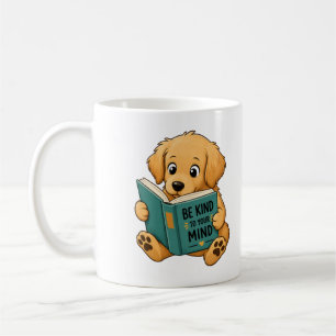 De Café Caneca do Cachorro Dourado Fofo Lendo Livro