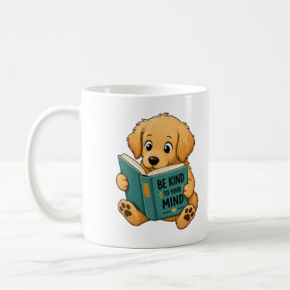 De Café Caneca do Cachorro Dourado Fofo Lendo Livro