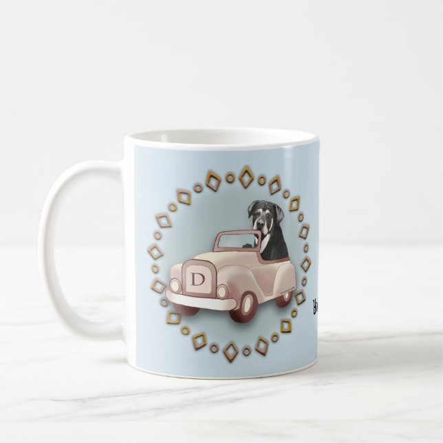 De Café Caneca do Cão Rottweiler Dirigindo Carro (Esquerda)