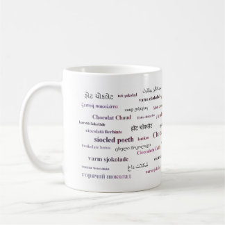 De Café Caneca do chocolate quente nas línguas diferentes