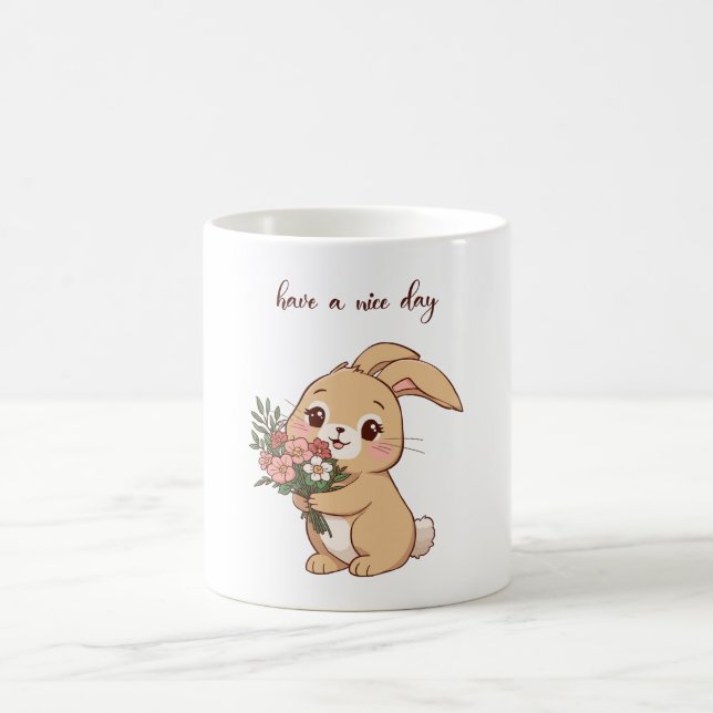 De Café Caneca do Coelho Sorridente Segurando uma Flor | “ (Centro)