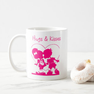 De Café Caneca do Dia dos Namorados Silhueta Beijando Rosa
