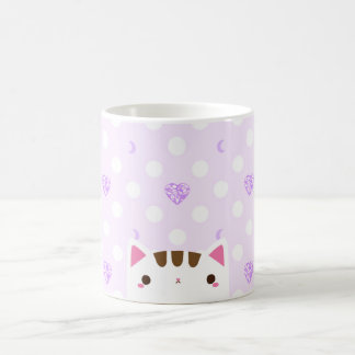 De Café Caneca do gato com corações e luas do lilac