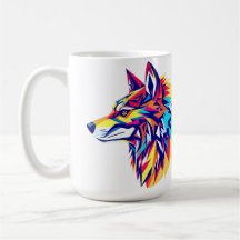 Caneca do Lobo Geométrico Colorido