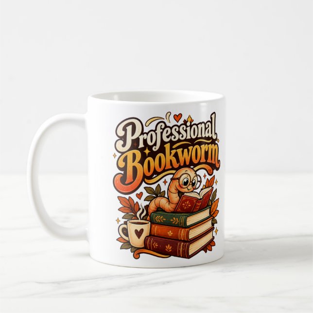 De Café Caneca do Minhoco Leitor Profissional Fofo e Retrô (Esquerda)