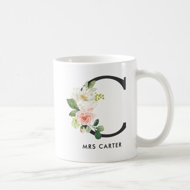 De Café Caneca do monograma, monograma floral C, presente (Direita)