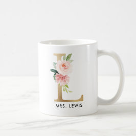 De Café Caneca do monograma, monograma floral L, presente