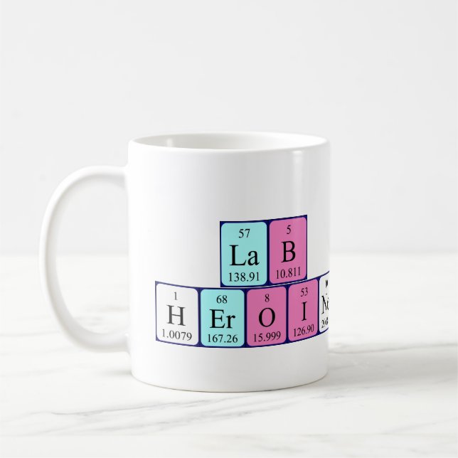 De Café Caneca do nome da mesa periódica da heroína do (Esquerda)