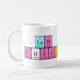 De Café Caneca do nome da mesa periódica do pintinho do