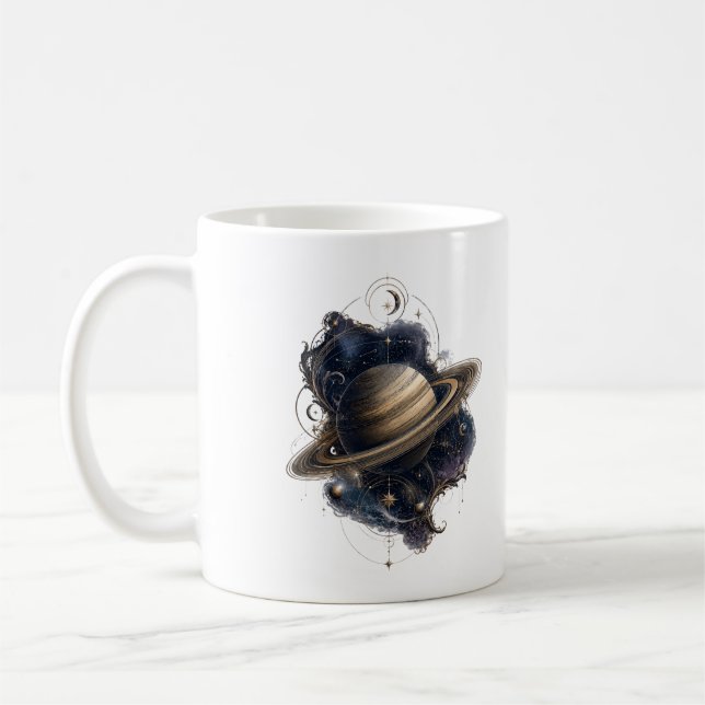 De Café Caneca do Planeta Celestial Saturn com Anéis Doura (Esquerda)