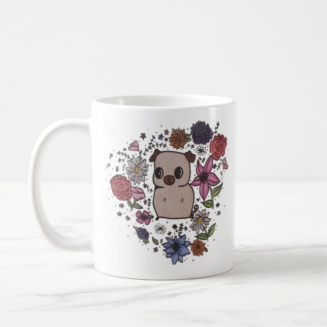 De Café Caneca do Pug da flor (Esquerda)