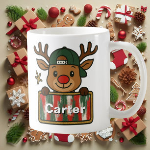 De Café Caneca do Renas Cute Rudolph com Boné Verde para M