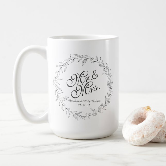 De Café Caneca do Sr. & da Sra. Simples Floral Casamento (Com Donut)