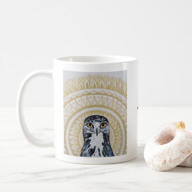 De Café Caneca dourada da mandala do falcão (Com Donut)