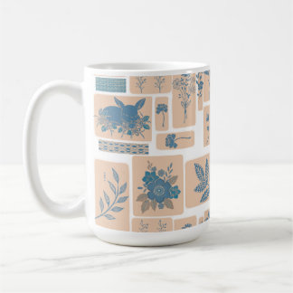 De Café Caneca Elegante Coelho Botânico Azul e Padrão Flor