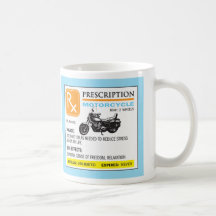 Caneca engraçada da motocicleta da prescrição
