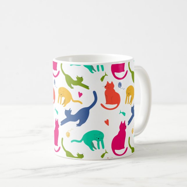 De Café Caneca Estampada Com Gatos - Colorida  (Frente Esquerda)