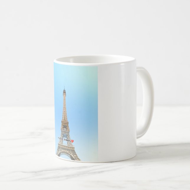 De Café Caneca Eu Amo Paris – Ilustração da Torre Eiffel C (Frente Esquerda)