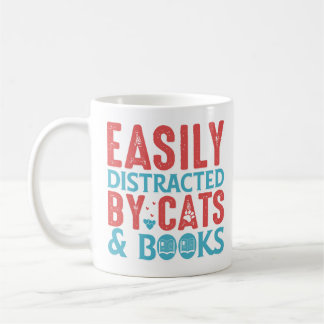 De Café Caneca Facilmente Distraído por Gatos e Livros