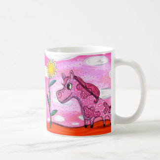 De Café Caneca feliz do pônei cor-de-rosa do amarelo do