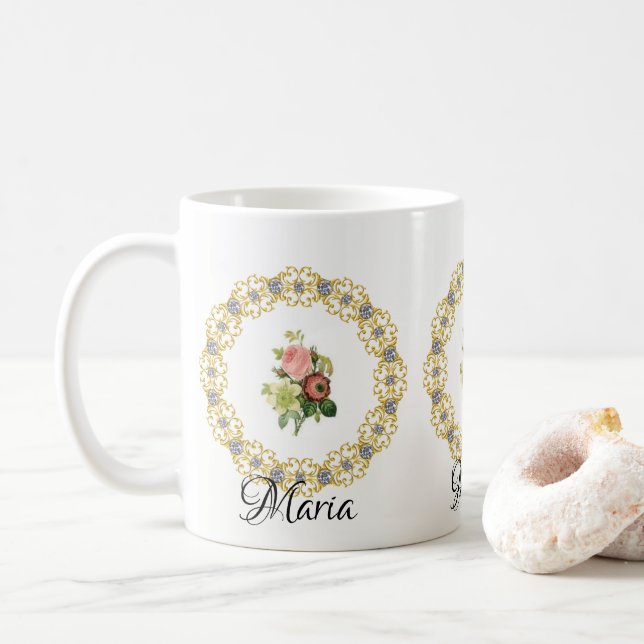 De Café Caneca Floral (Com Donut)