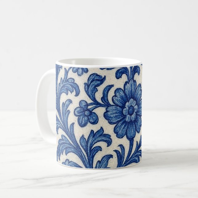 De Café Caneca Floral Azul. (Frente Esquerda)
