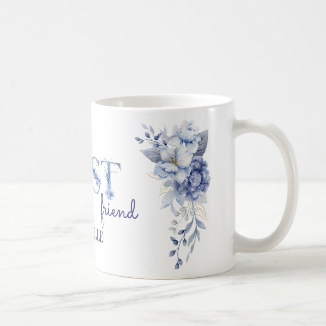 De Café Caneca Floral Azul Personalizada, Melhor Amigo Per (Direita)