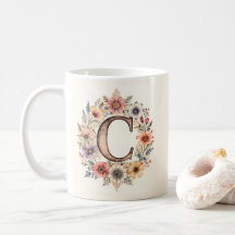 Caneca floral boho Flor C inicial