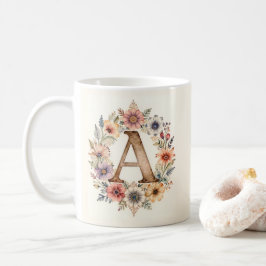 De Café Caneca floral boho Flor inicial