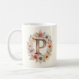 De Café Caneca floral boho flor inicial