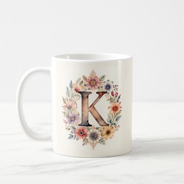 De Café Caneca Floral boho Flor K Inicial  (Esquerda)