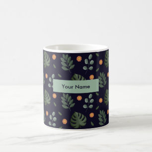 De Café Caneca Floral Botânica Azul Marinho Personalizada
