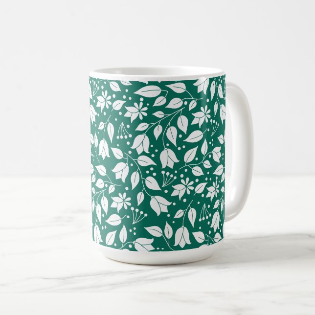 De Café Caneca Floral Branca e Esmeralda (Frente Esquerda)