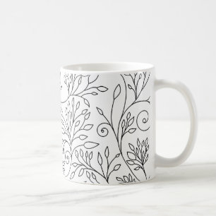 De Café Caneca floral branca e preta