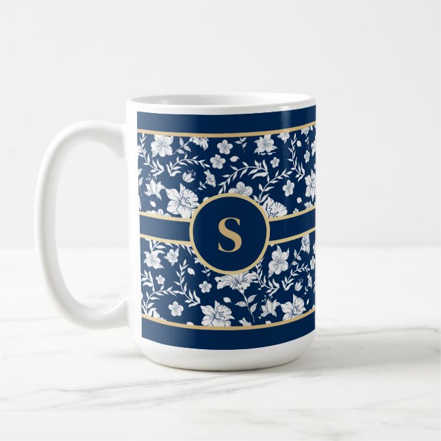 De Café Caneca Floral Branca Marinho (Esquerda)
