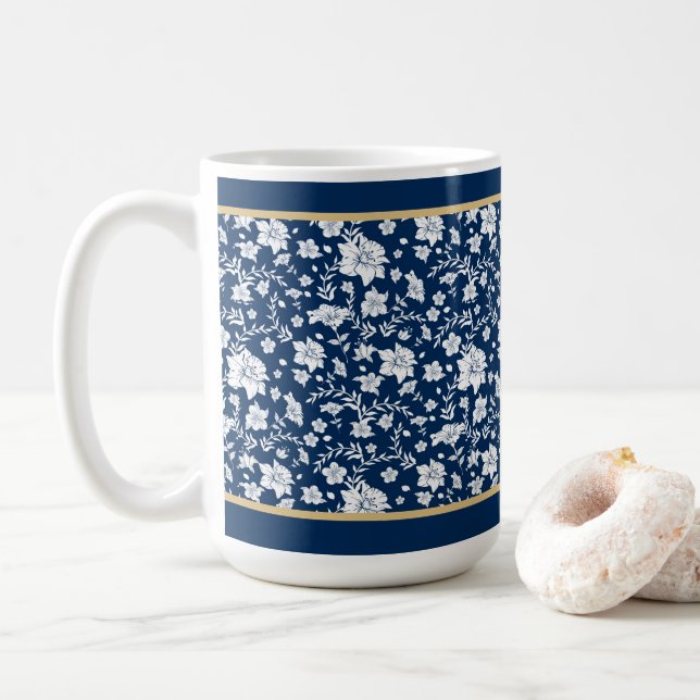 De Café Caneca Floral Branca Marinho (Com Donut)