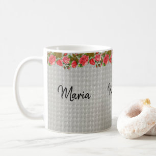 De Café Caneca Floral Cinza