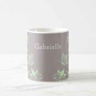 De Café Caneca floral da borboleta verde
