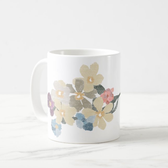De Café Caneca Floral Desenhada À Mão (Frente Esquerda)