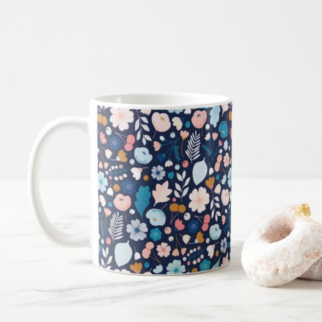 De Café Caneca floral do marinho (Com Donut)